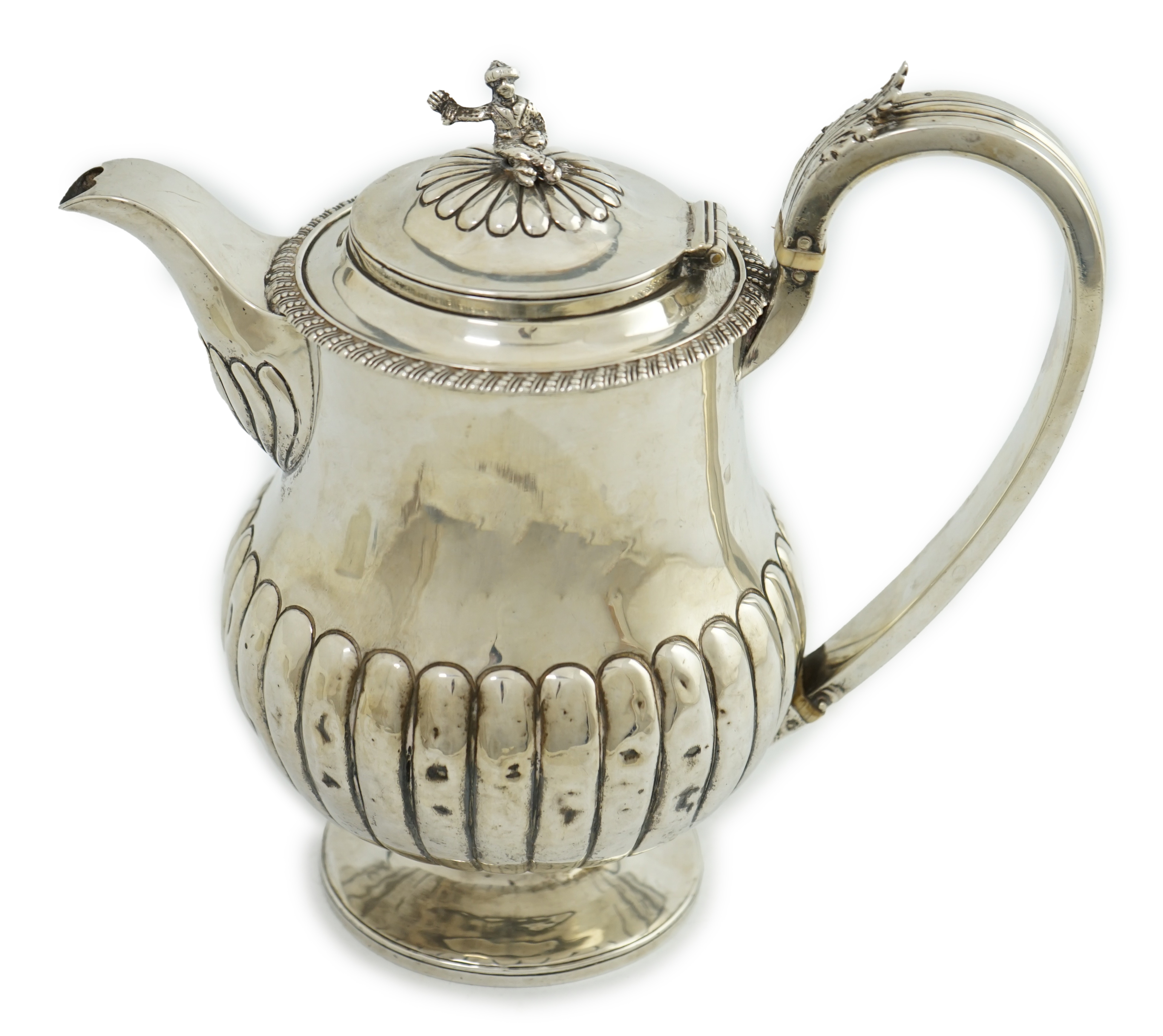 A George IV demi-fluted silver hot water pot, by Michael Linsey?